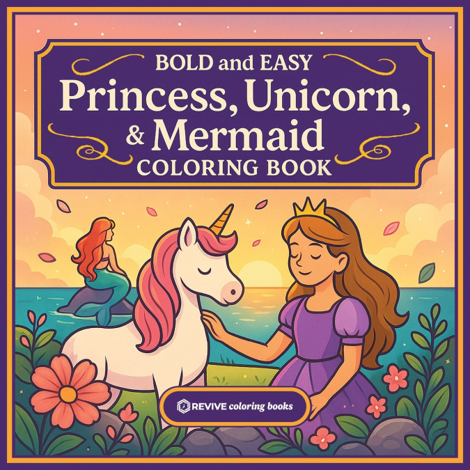 Bold & Easy Princess, Unicorn, & Mermaid Coloring Book