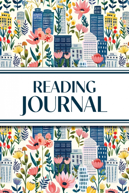 Reading Journal (Cozy Blue Cityscape with Pink Wildflowers)