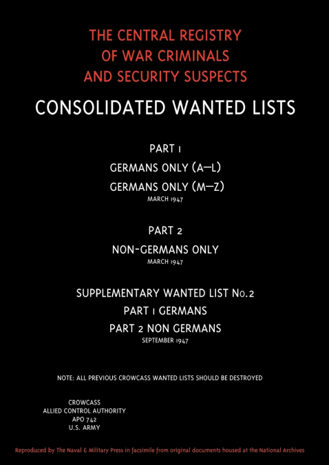 CROWCASS. Central Registry of War Criminals and Security Suspects.Wanted Lists. Soft back edition.