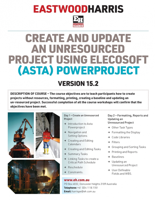 Create and Update an Unresourced Project using Elecosoft (Asta) Powerproject Version 15.2