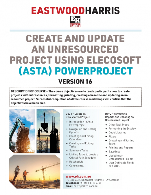 Create and Update an Unresourced Project using Elecosoft (Asta) Powerproject Version 16