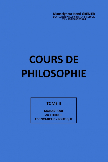 COURS DE PHILOSOPHIE TOME II