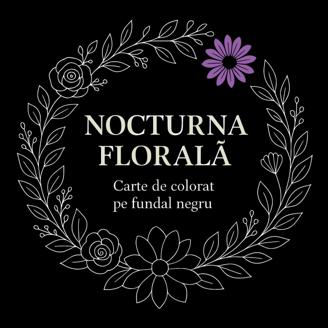 Nocturna florală - Carte de colorat pe fundal negru