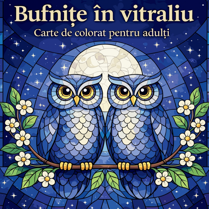 Bufnițe în vitraliu - Carte de colorat pentru adulți