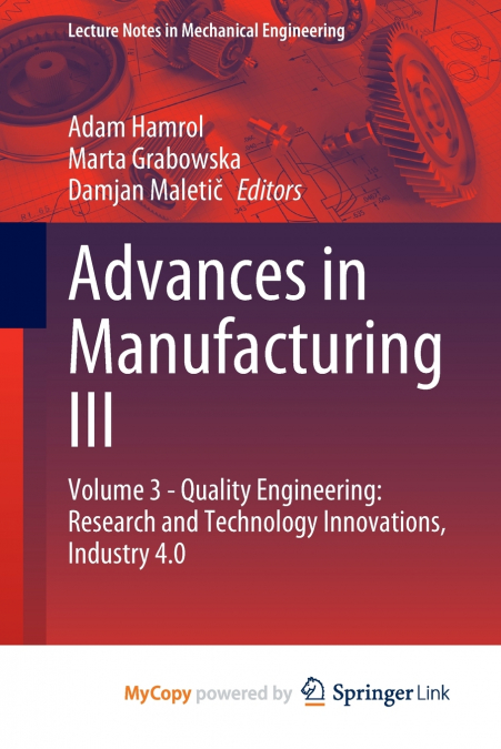 Advances in Manufacturing III