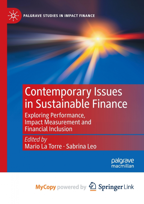 Contemporary Issues in Sustainable Finance