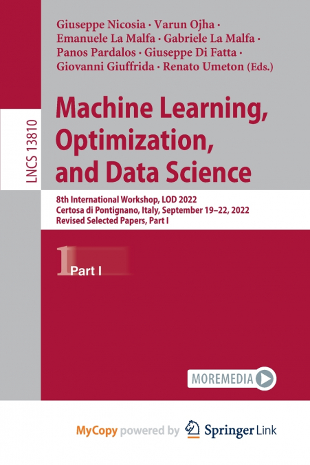 Machine Learning, Optimization, and Data Science