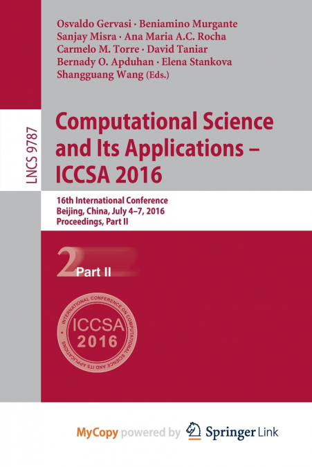 Computational Science and Its Applications - ICCSA 2016