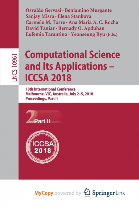 Computational Science and Its Applications - ICCSA 2018