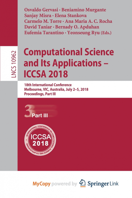 Computational Science and Its Applications - ICCSA 2018