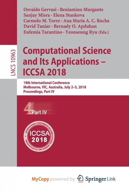 Computational Science and Its Applications - ICCSA 2018