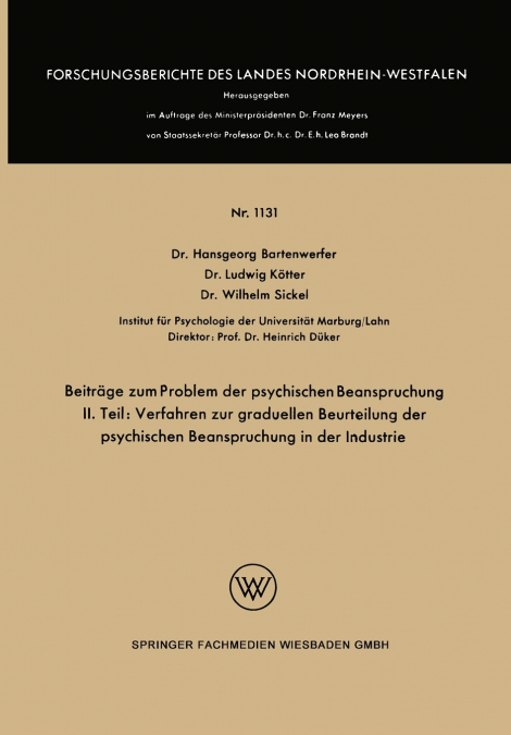 Beiträge zum Problem der psychischen Beanspruchung