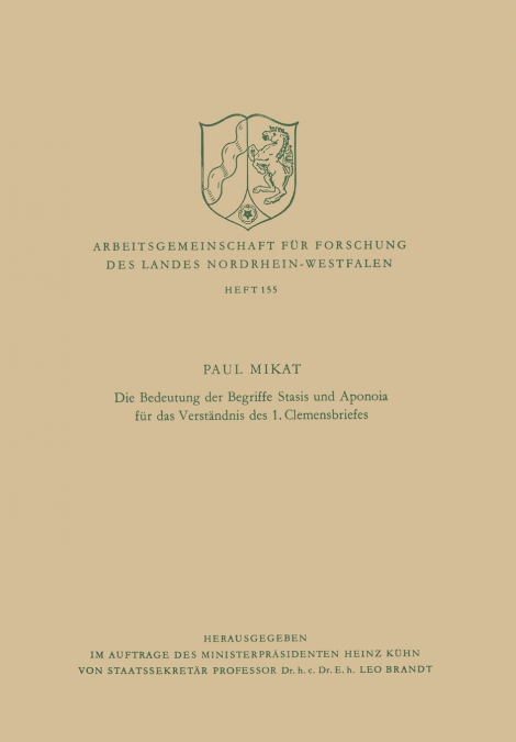 Die Bedeutung Der Begriffe Stasis Und Aponoia Fur Das Verstandnis Des 1. Clemensbriefes