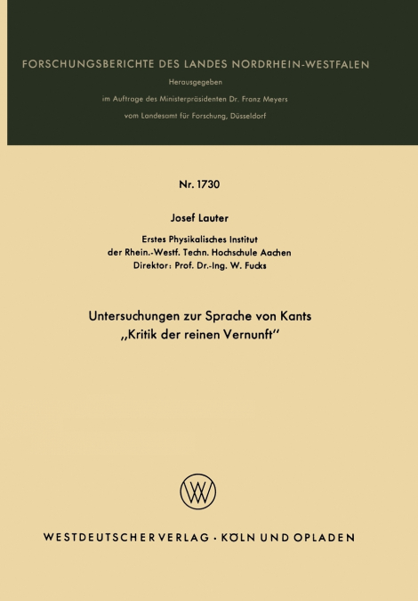 Untersuchungen Zur Sprache Von Kants Kritik Der Reinen Vernunft