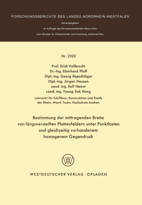 Bestimmung Der Mittragenden Breite Von Langsversteiften Plattenfeldern Unter Punktlasten Und Gleichzeitig Vorhandenem Homogenem Gegendruck