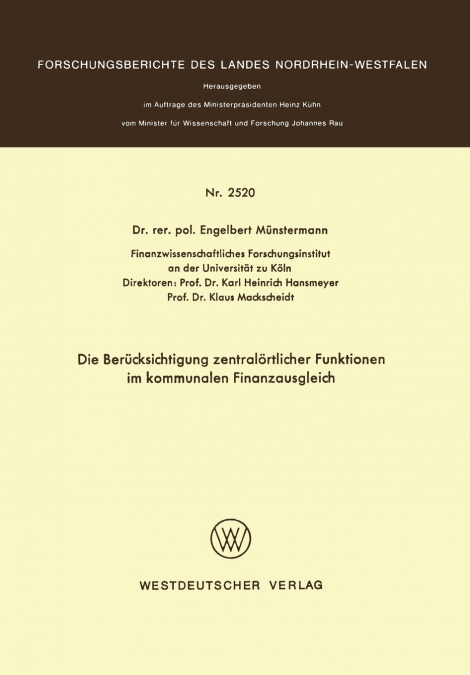 Die Berucksichtigung Zentralortlicher Funktionen Im Kommunalen Finanzausgleich