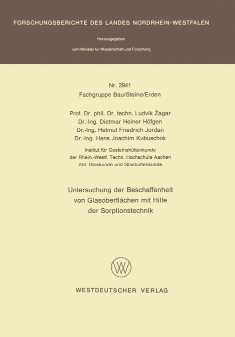 Untersuchung der Beschaffenheit von Glasoberflächen mit Hilfe der Sorptionstechnik