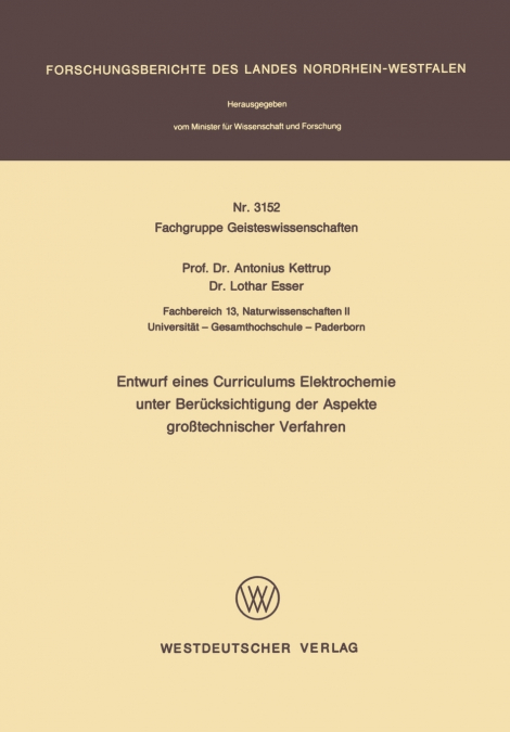 Entwurf eines Curriculums Elektrochemie unter Berücksichtigung der Aspekte großtechnischer Verfahren