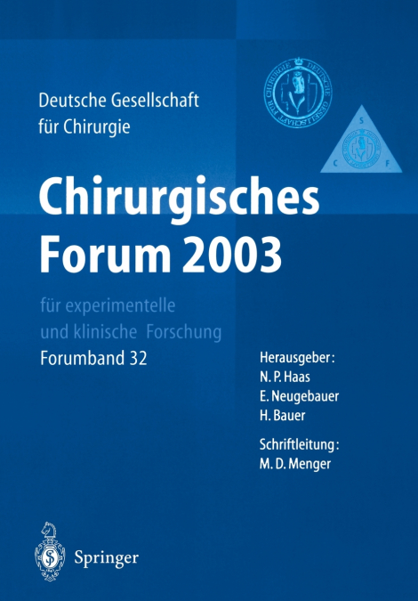 Chirurgisches Forum 2003 Fur Experimentelle Und Klinische Forschung