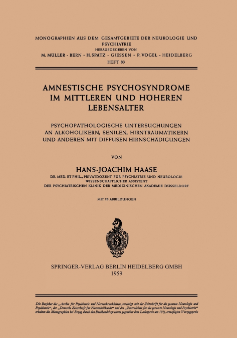 Amnestische Psychosyndrome Im Mittleren Und Hoheren Lebensalter