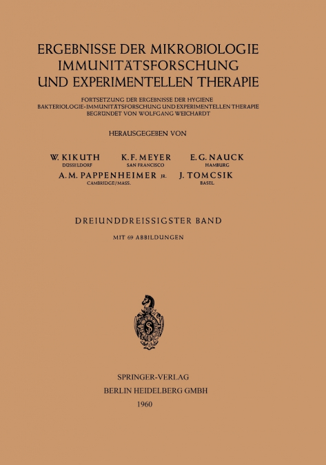 Ergebnisse Der Mikrobiologie Immunitatsforschung Und Experimentellen Therapie
