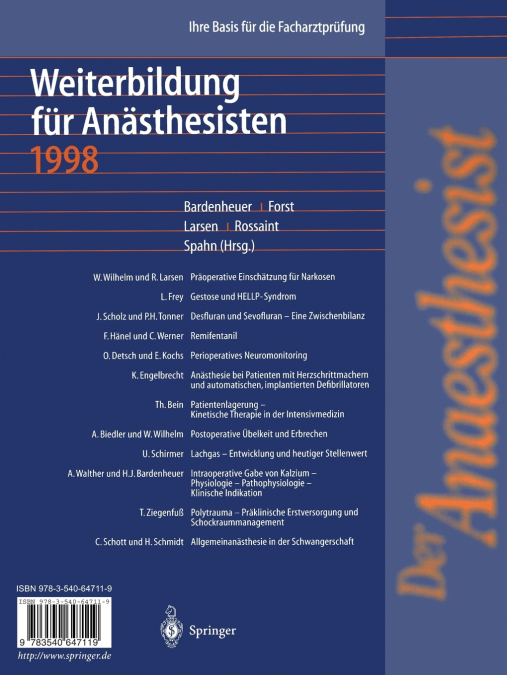 Der Anaesthesist Weiterbildung Fur Anasthesisten 1998