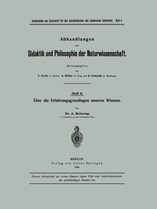 Über die Erfahrungsgrundlagen unseres Wissens