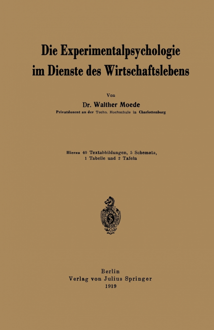 Die Experimentalpsychologie im Dienste des Wirtschaftslebens