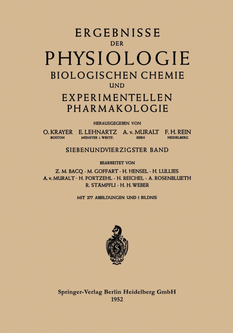 Ergebnisse Der Physiologie Biologischen Chemie Und Experimentellen Pharmakologie