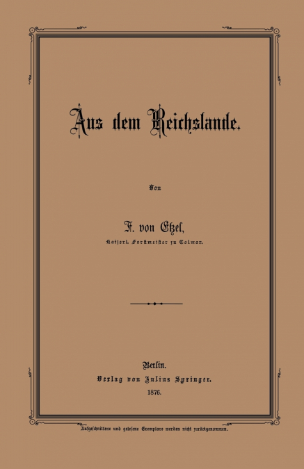 Aus Dem Reichslande