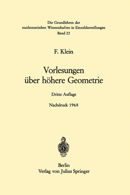 Vorlesungen Uber Hohere Geometrie