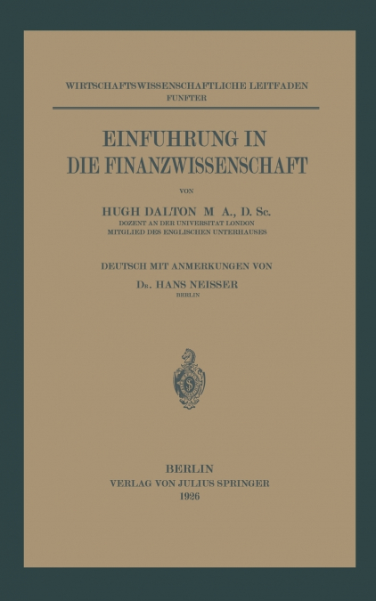 Einführung in die Finanzwissenschaft