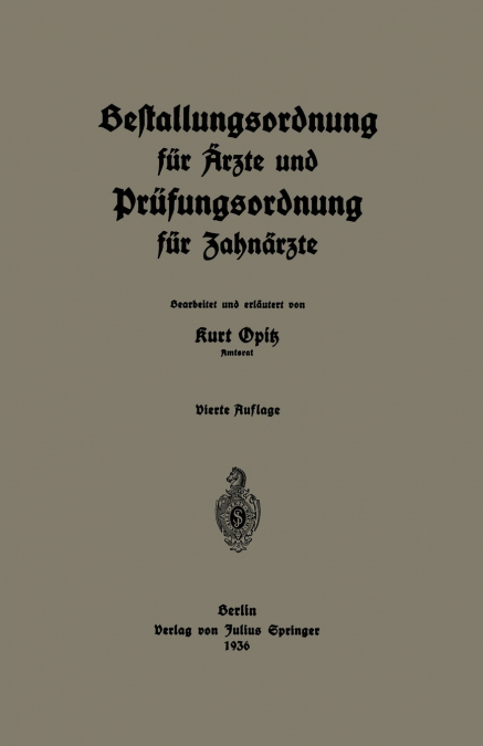 Bestallungsordnung Fur Arzte Und Prufungsordnung Fur Zahnarzte