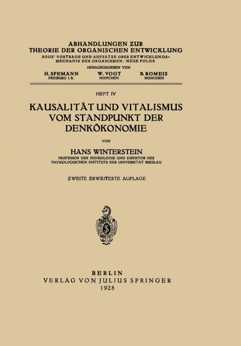 Kausalitat Und Vitalismus Vom Standpunkt Der Denkokonomie