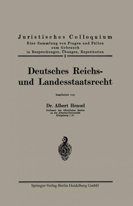 Deutsches Reichs- Und Landesstaatsrecht