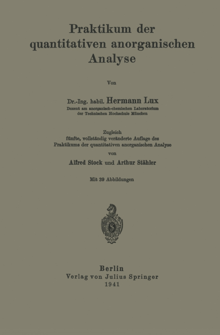 Praktikum der quantitativen anorganischen Analyse