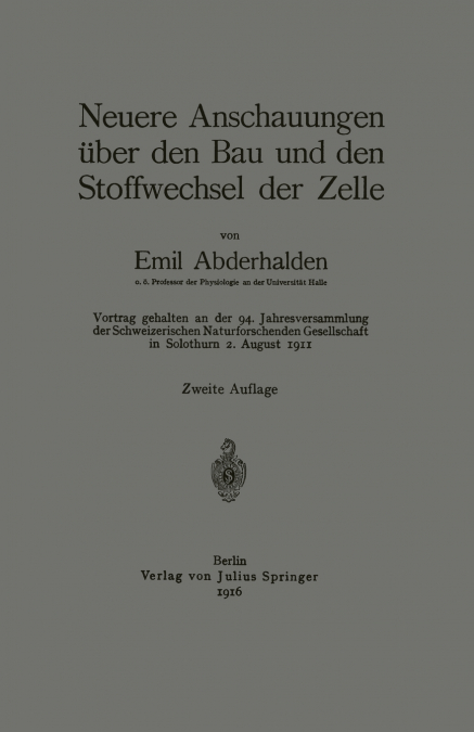 Neuere Anschauungen Uber Den Bau Und Den Stoffwechsel Der Zelle