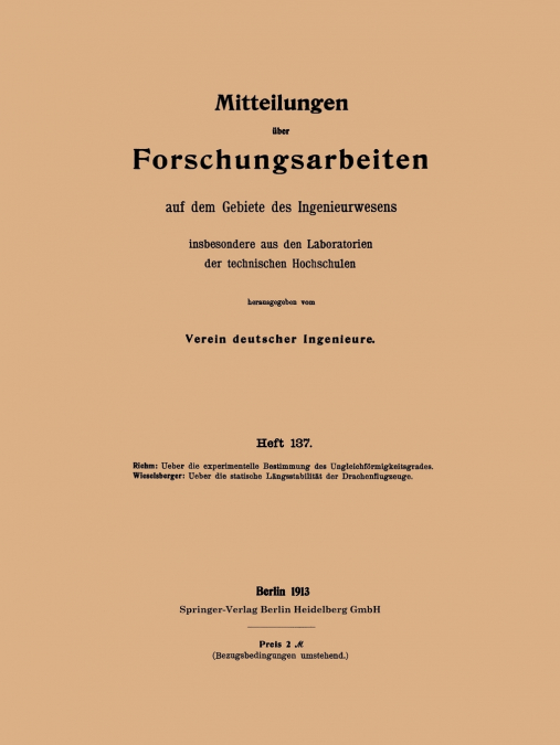 Mitteilungen Uber Forschungsarbeiten Auf Dem Gebiete Des Ingenieurwesens