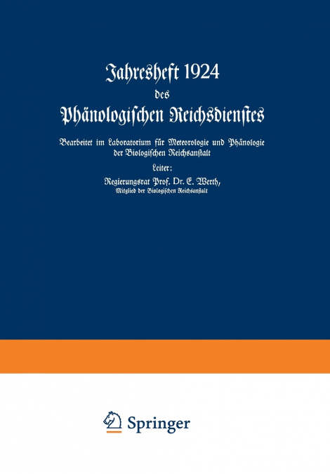 Jahresheft 1924 Des Phanologischen Reichsdienstes