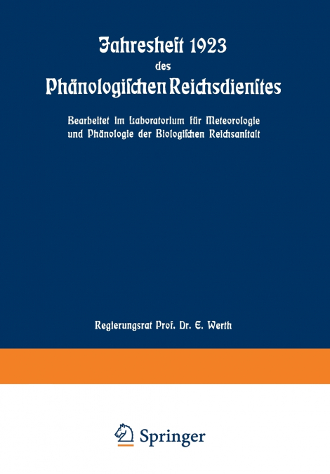 Jahresheft 1923 Des Phanologischen Reichsdienstes