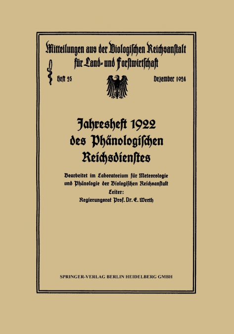 Jahresheft 1922 Des Phanologischen Reichsdienstes