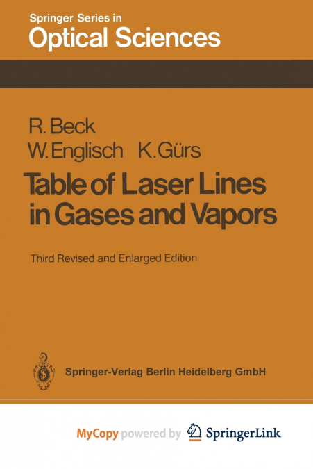 Table of Laser Lines in Gases and Vapors