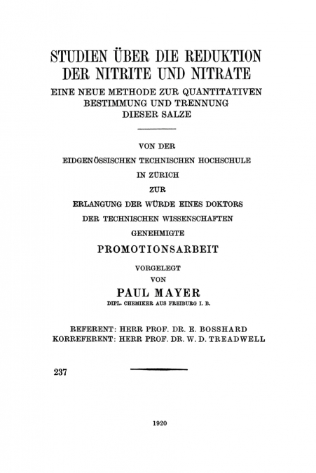 Studien über die Reduktion der Nitrite und Nitrate