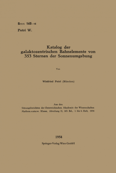 Katalog der galaktozentrischen Bahnelemente von 353 Sternen der Sonnenumgebung