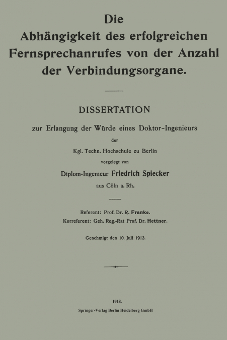 Die Abhangigkeit Des Erfolgreichen Fernsprechanrufes Von Der Anzahl Der Verbindungsorgane