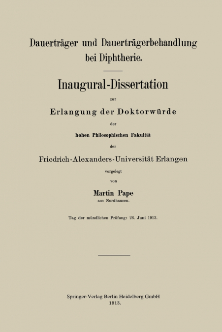 Dauertrager Und Dauertragerbehandlung Bei Diphtherie