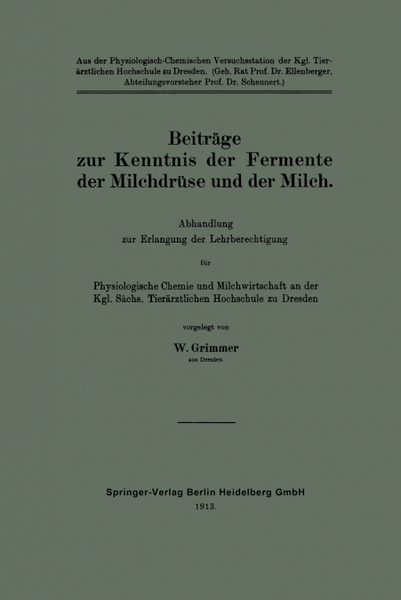 Beitrage Zur Kenntnis Der Fermente Der Milchdruse Und Der Milch
