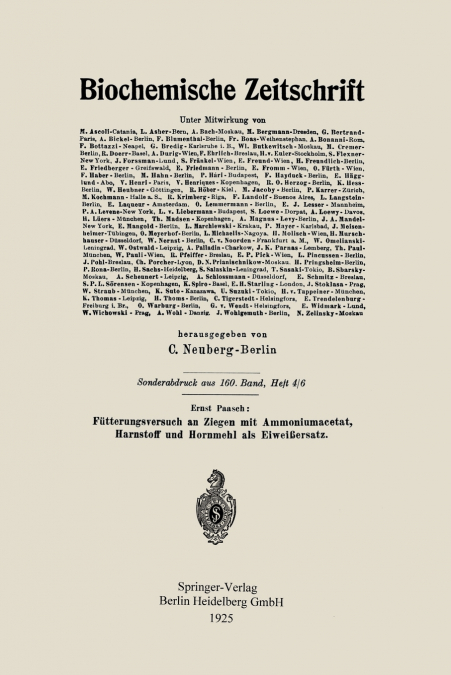 Futterungsversuch an Ziegen Mit Ammoniumacetat, Harnstoff Und Hornmehl ALS Eiweissersatz