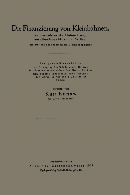 Die Finanzierung Von Kleinbahnen