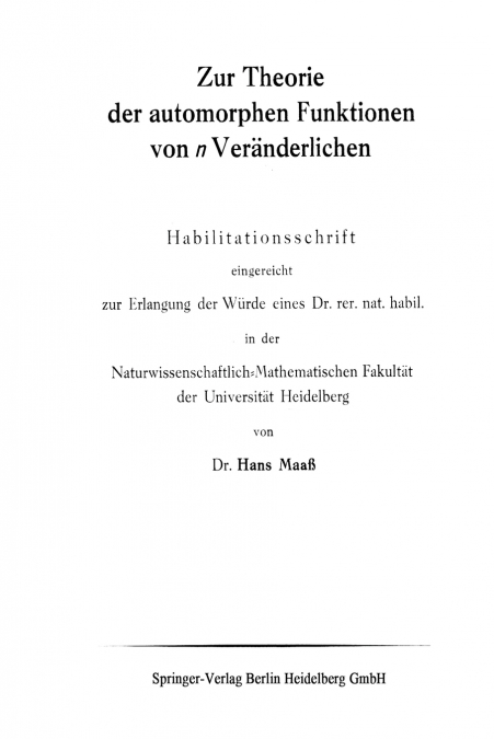 Zur Theorie Der Automorphen Funktionen Von N Veranderlichen